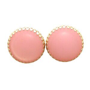 Bubble Gum Pink Frosted Glass Disc Earrings, Clip On in Vintage Gold Tone Settin